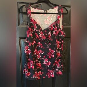 White House Black Market Black and Red Floral Top